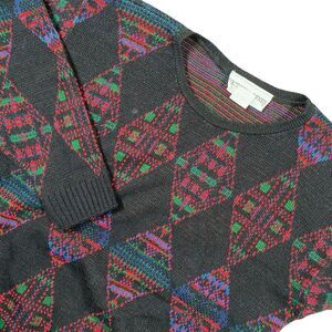 Victoria Jones‎ Knit Sweater Red Black Aztec Tribal Southwest Crewneck Sz PM